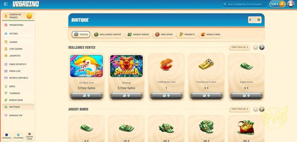 Section des jeux à jackpot Vegasino Casino