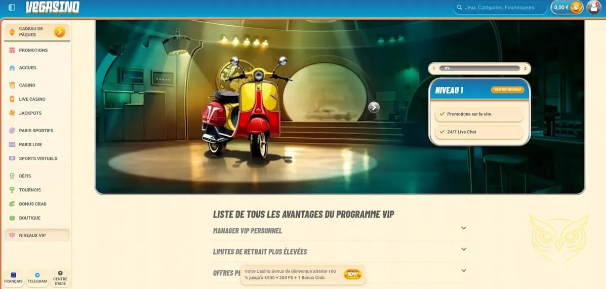 Lobby du casino en direct Vegasino Casino