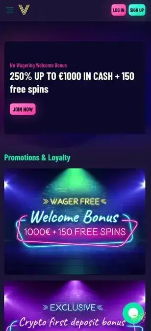 Capture d'écran de l'application mobile Vegaz Casino.