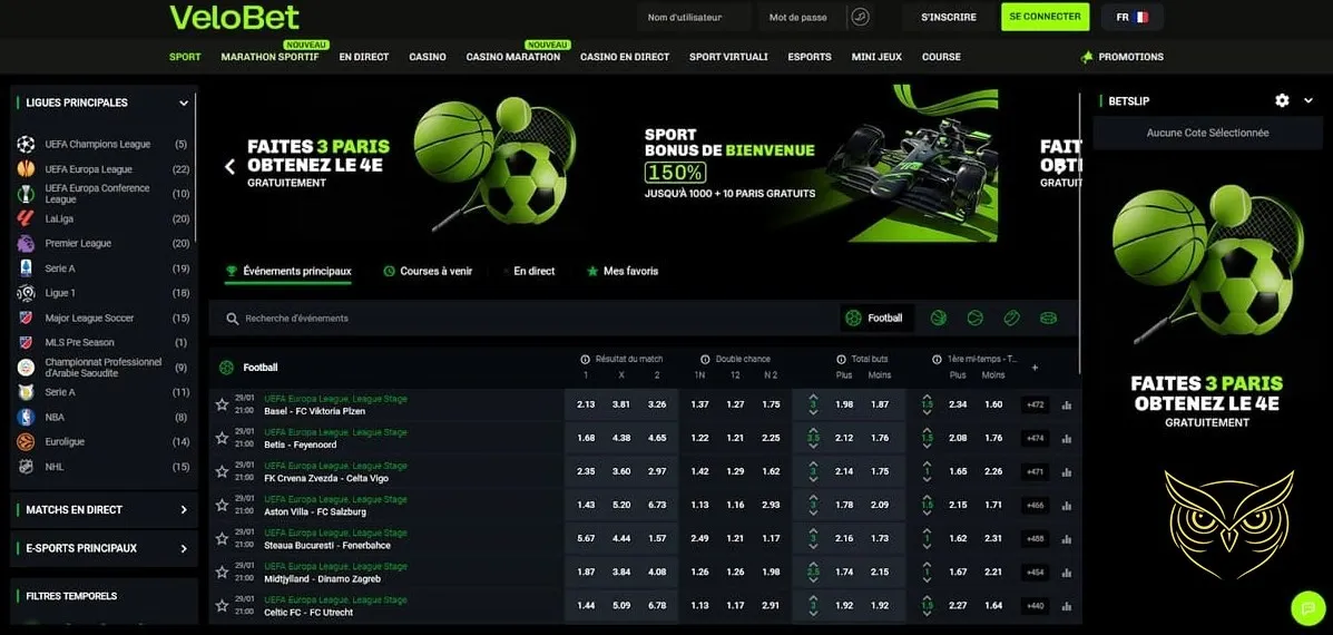 Bouton d'inscription au casino en ligne Velobet.