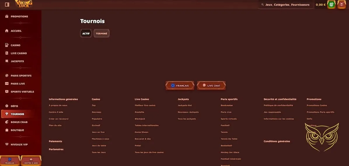 Capture d'écran du centre d'aide Viking Luck Casino.