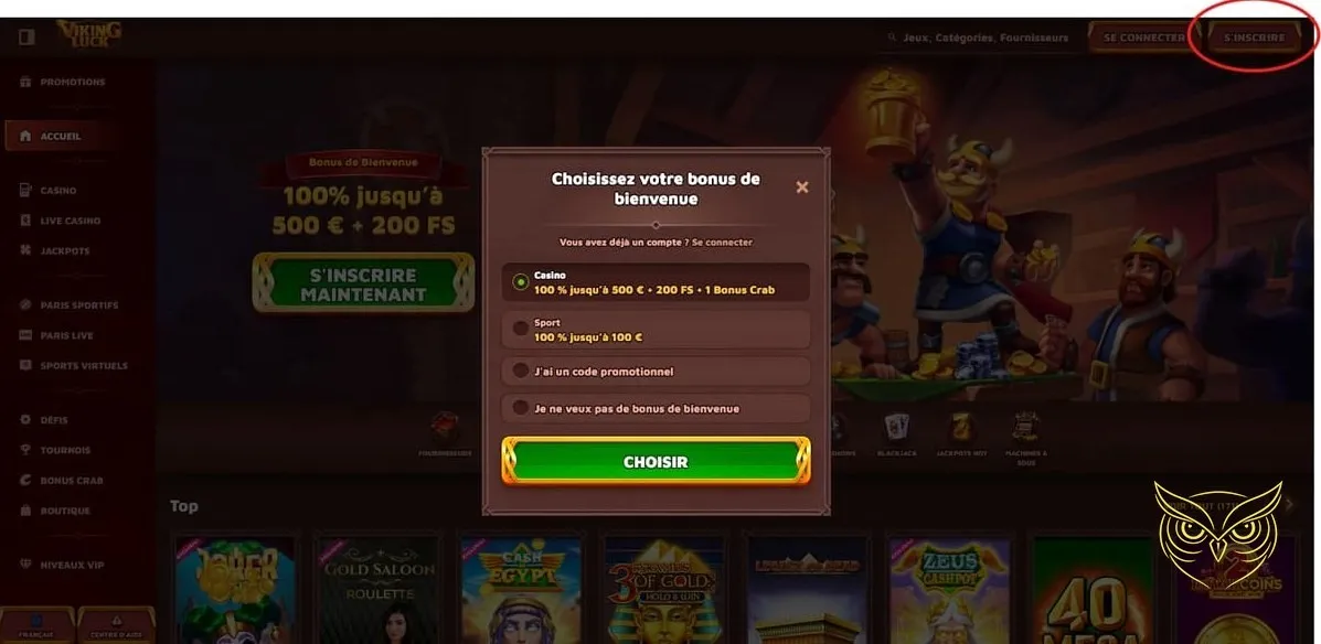 Bannière du bonus de bienvenue offert par VikingLuck.