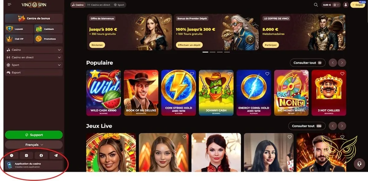 Miniature de jeu de machine à sous Vincispin Casino.