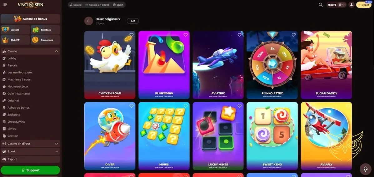 Page de foire aux questions Vincispin Casino.