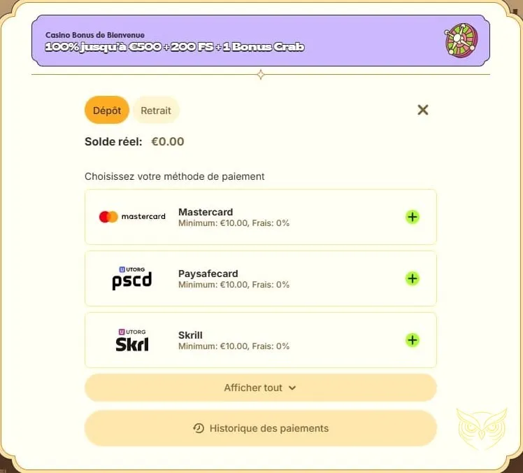 Icônes des moyens de paiement Vinyl Casino