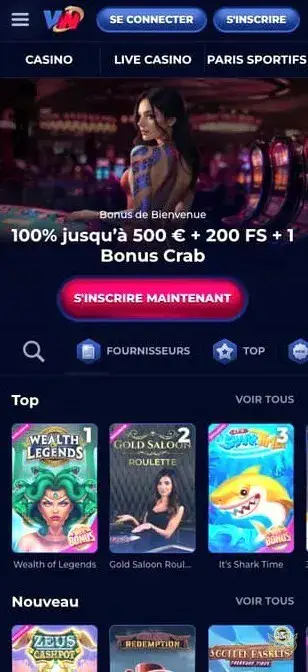Capture d'écran de l'application mobile ViperWin Casino.