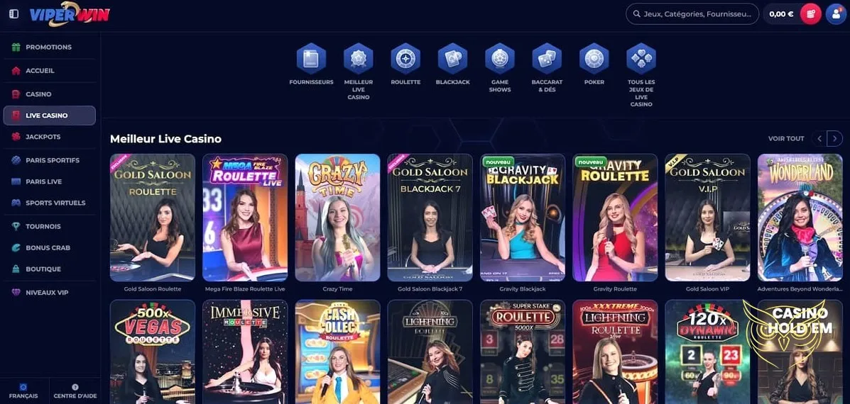 Section des tournois disponibles sur ViperWin Casino.