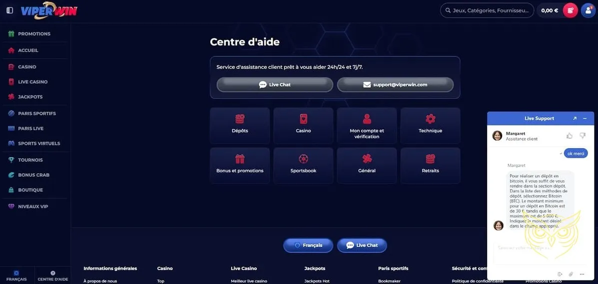 Interface des paris sur sports virtuels ViperWin Casino.