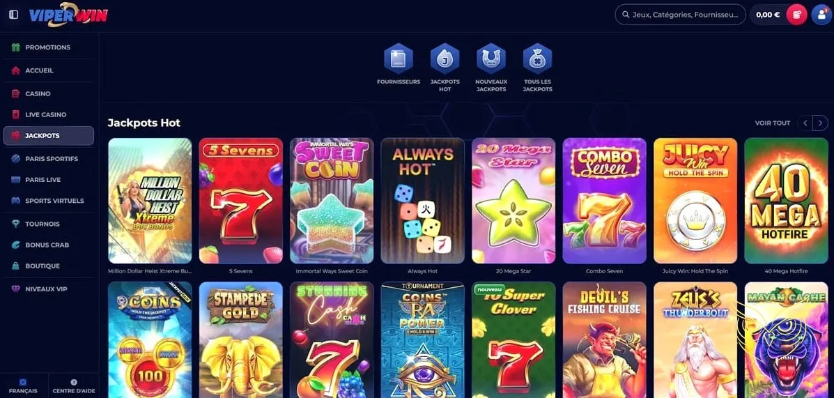 Page du calendrier des promotions ViperWin Casino.