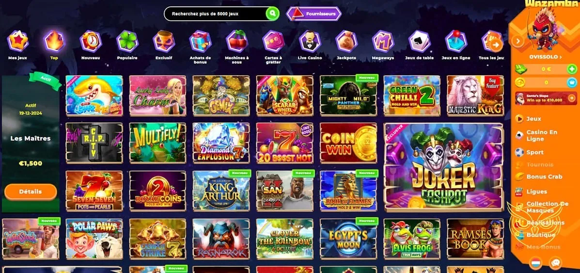 Bouton ou icône pour la FAQ du casino Wazamba