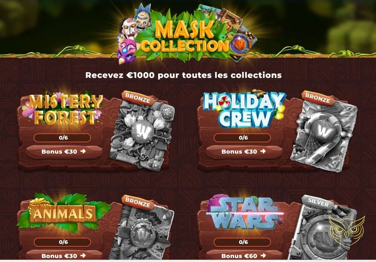 Interface de la collection de masques Wazamba