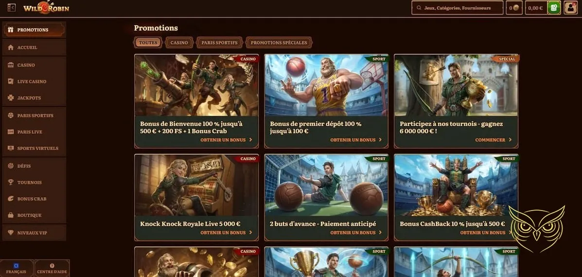 Page du centre d'aide WildRobin Casino