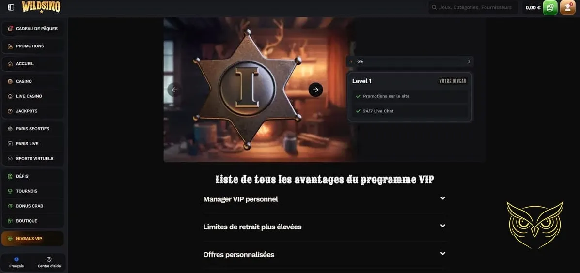 Niveaux du programme VIP Wildsino Casino