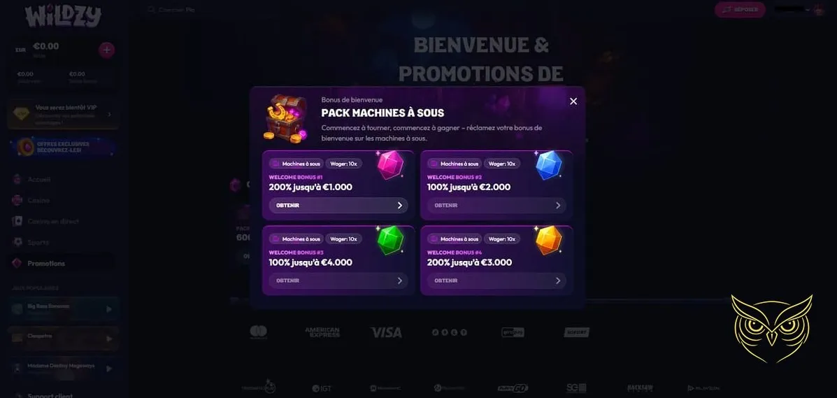 Sélection de machines à sous Wildzy Casino