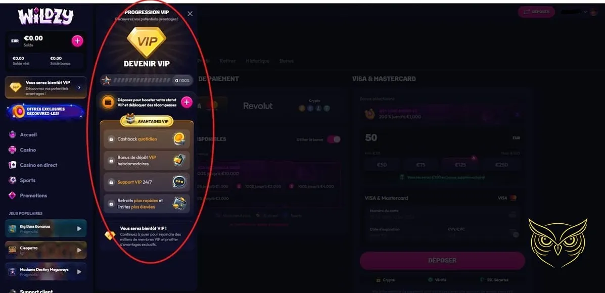 Bouton d'inscription pour Wildzy Casino