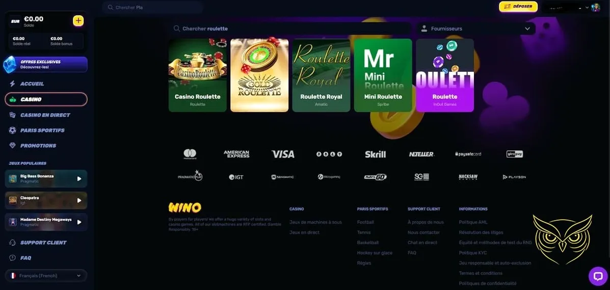 Formulaire d'inscription au casino Wino