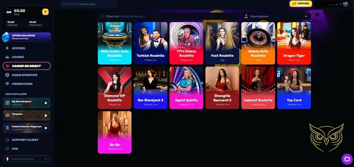 Page des options de dépôt Wino Casino