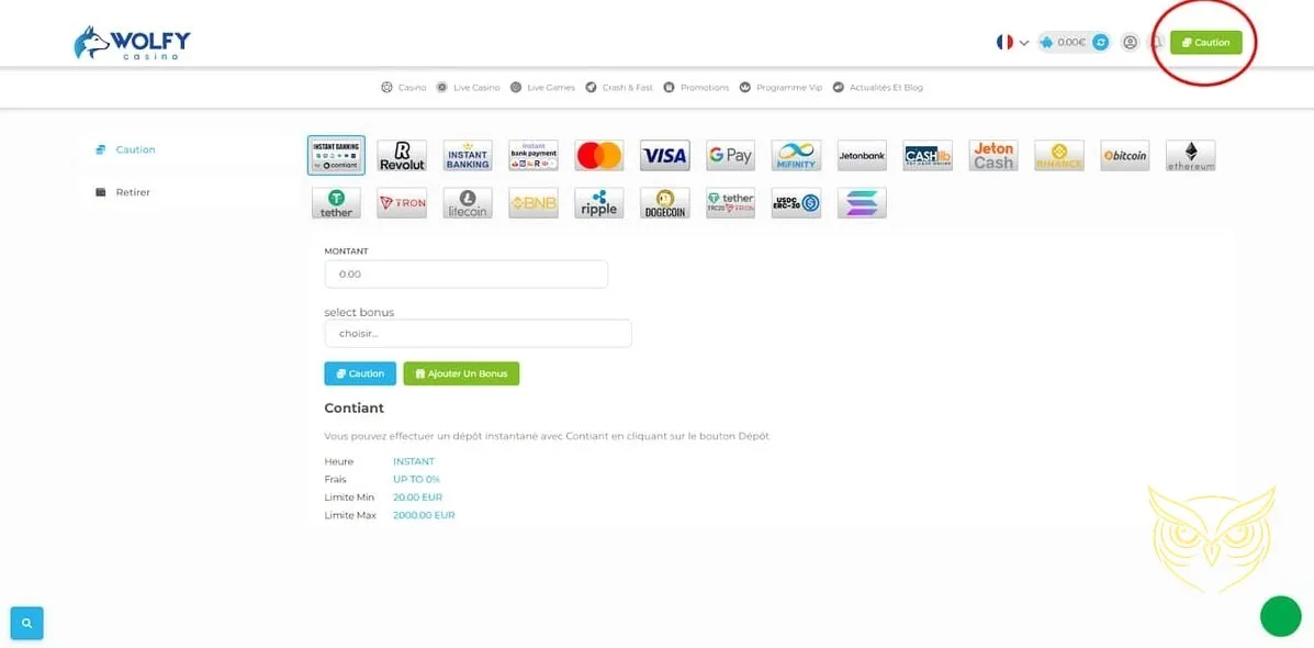 Interface des jeux TV-Bet Wolfy Casino.