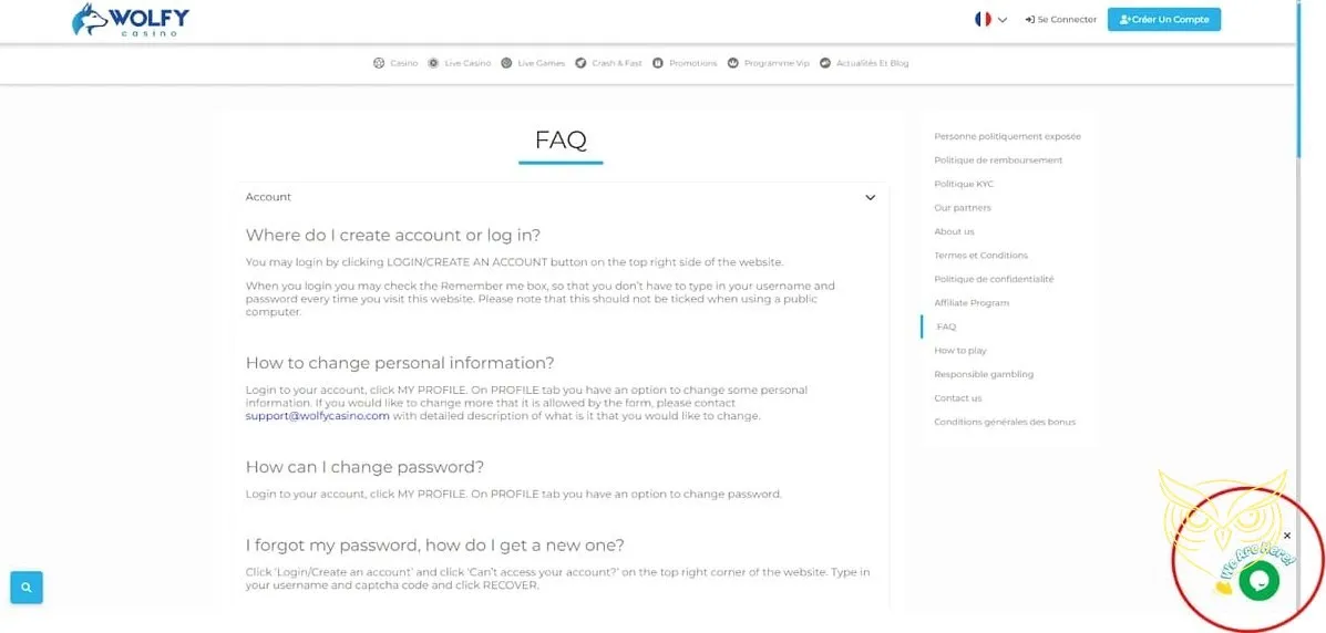 Offre de bonus de bienvenue Wolfy Casino.