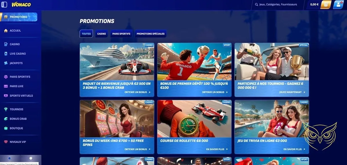 Page de présentation du casino Wonaco