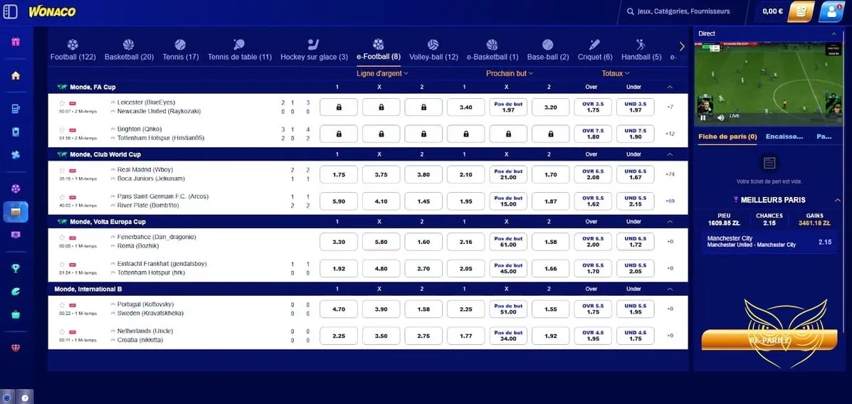 Capture d'écran de la boutique Wonaco Casino.