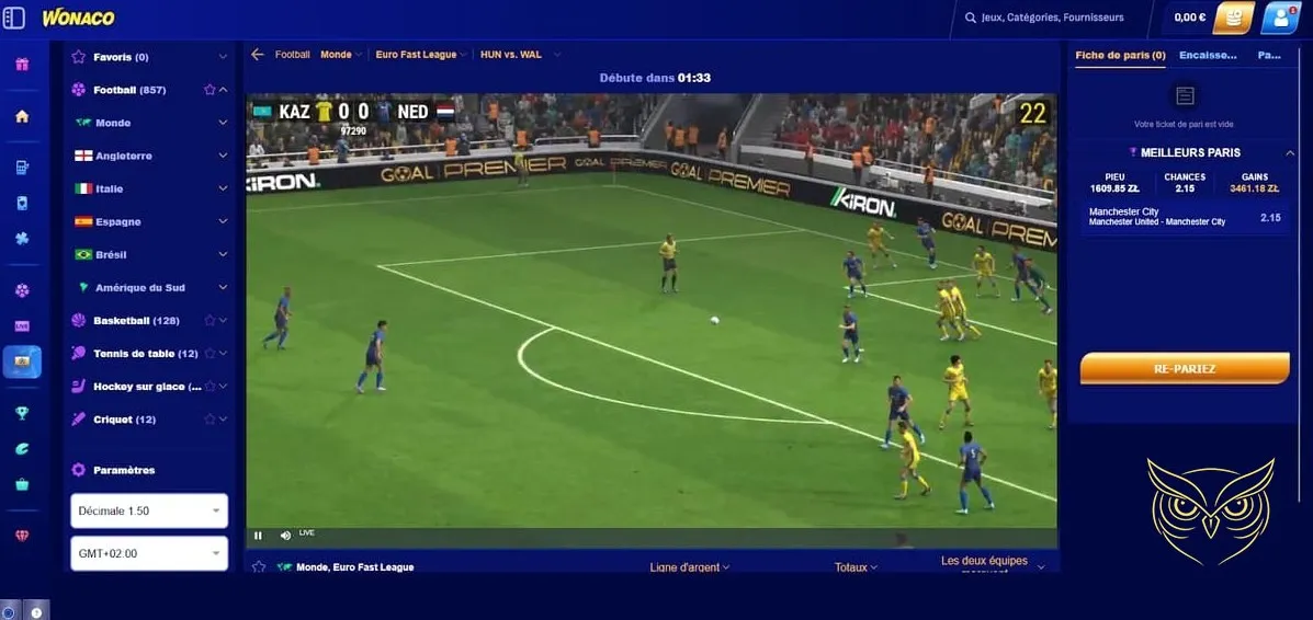 Interface du centre d'aide Wonaco Casino.