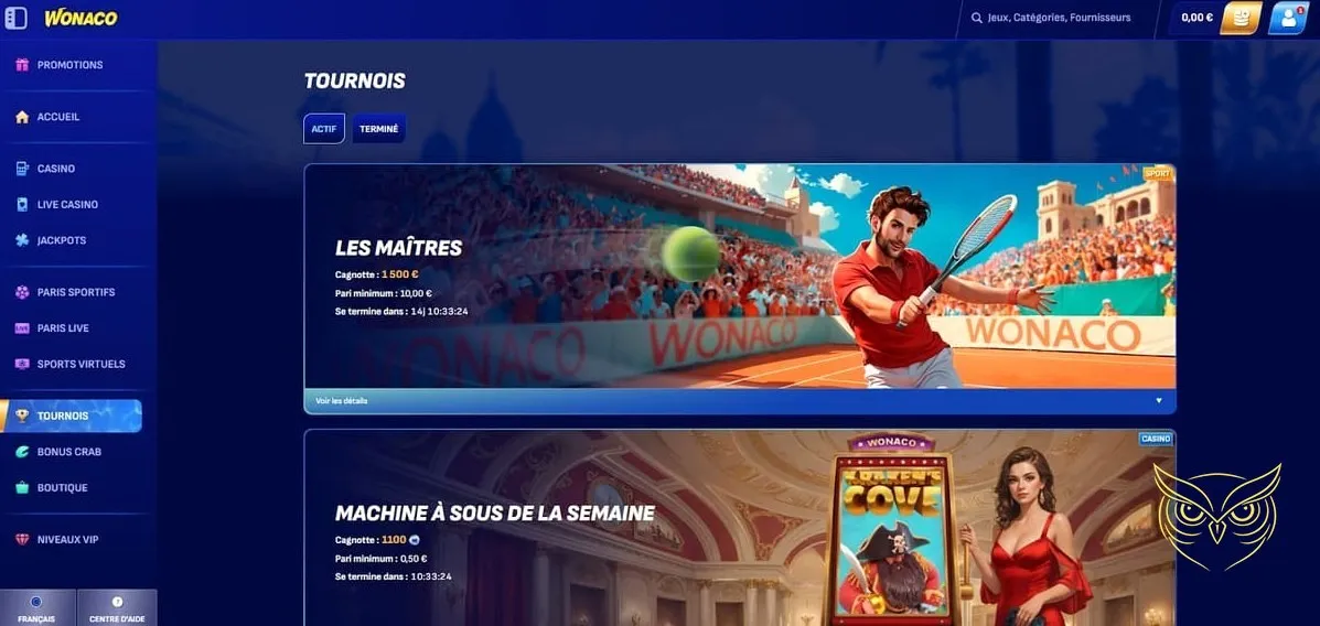 Formulaire d'inscription au Wonaco Casino.