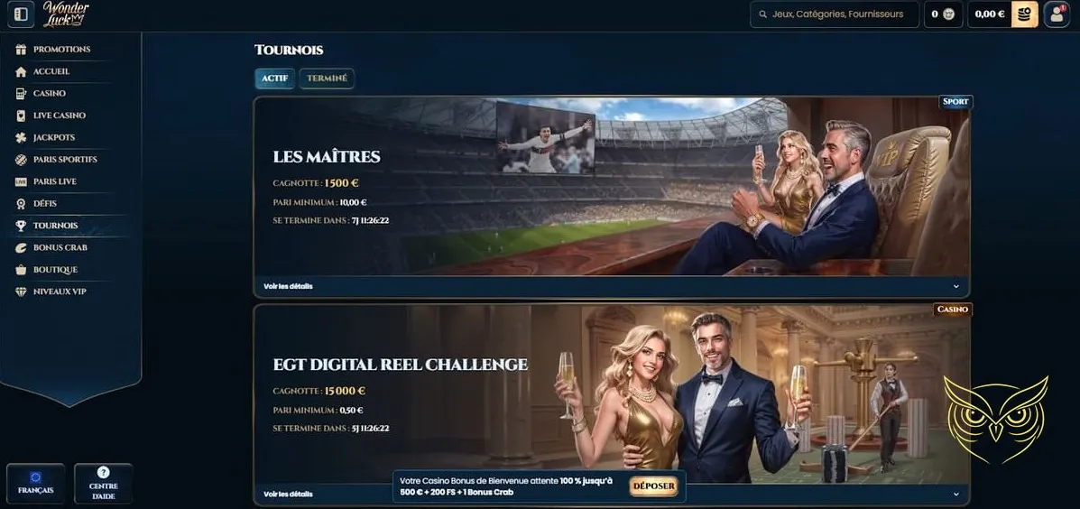 Formulaire d'inscription au WonderLuck Casino.