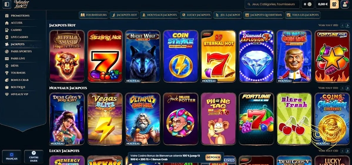 Page des promotions actuelles WonderLuck Casino.