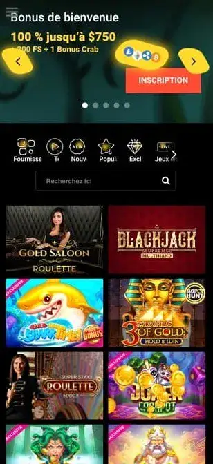 Capture d'écran de l'application ZetCasino