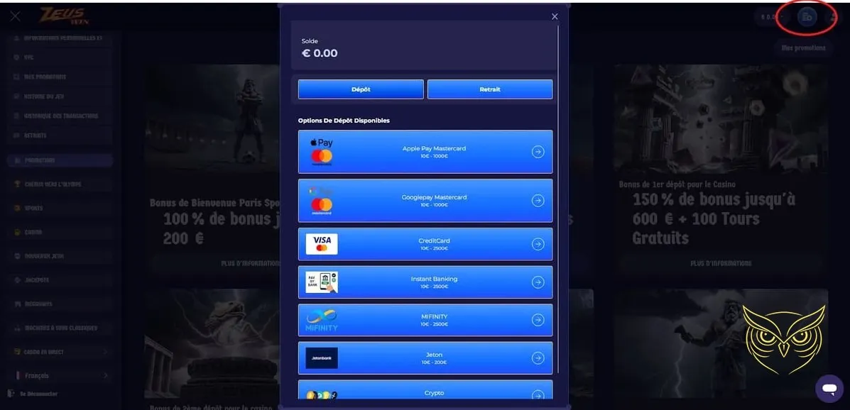 Icône section casino live ZeusWin