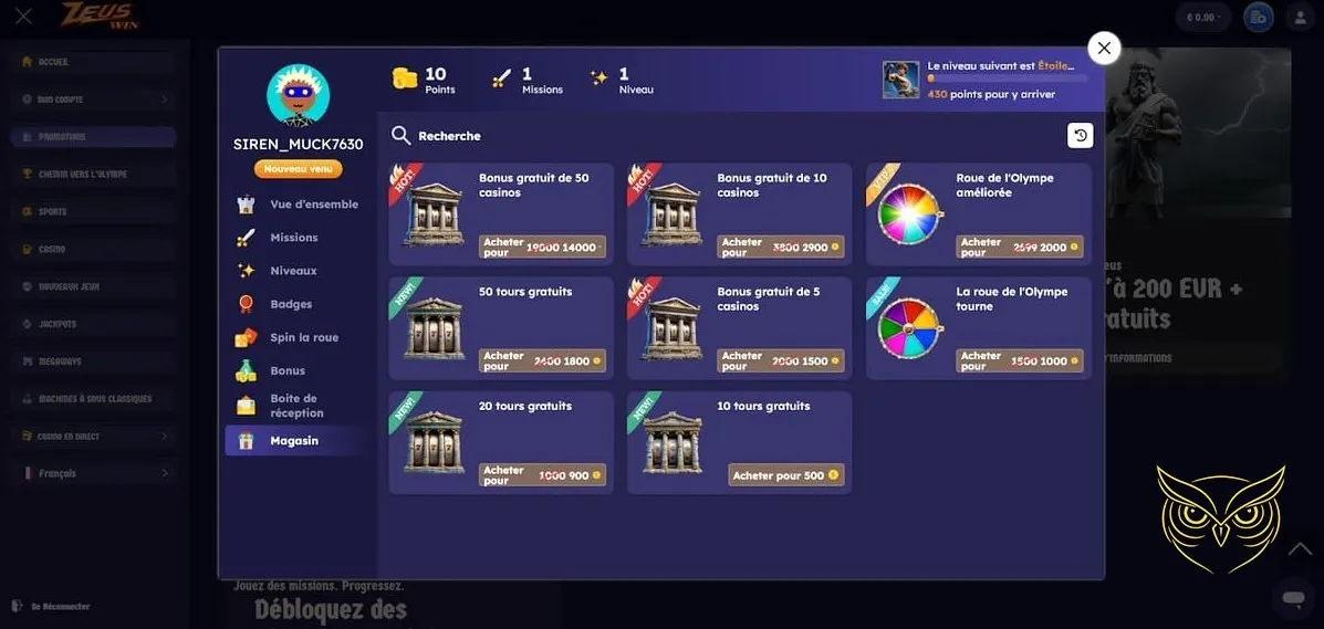 Icône des missions ZeusWin Casino