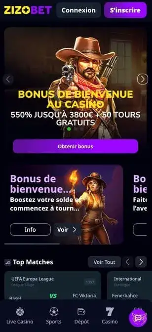 Capture d'écran de l'application Zizobet Casino