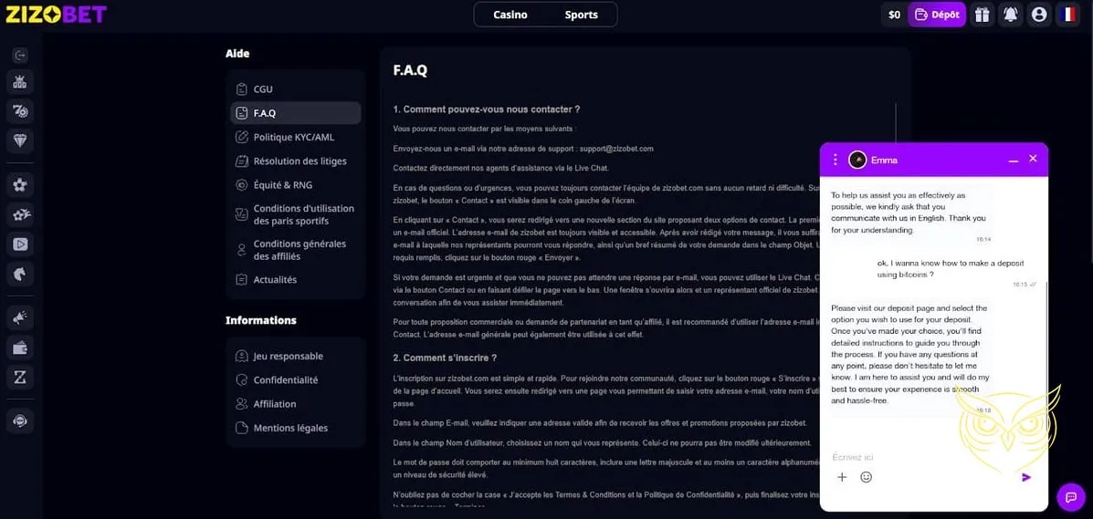 Icône pour effectuer un dépôt Zizobet Casino