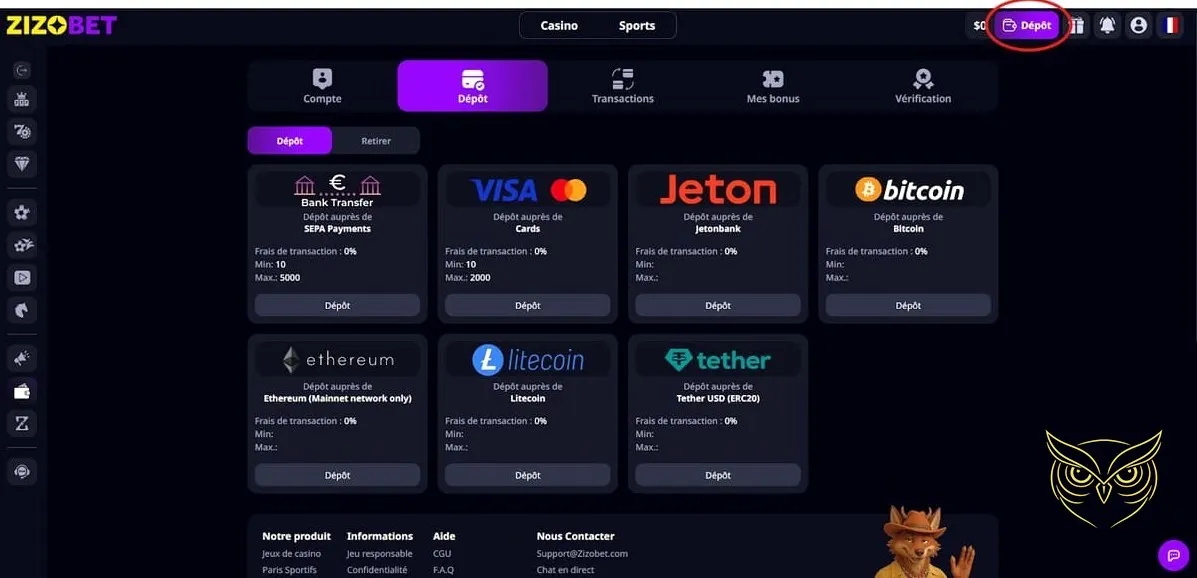 Icône de la section casino live Zizobet