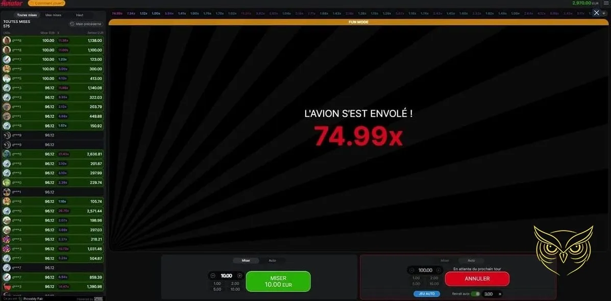 Capture d'écran 3 du jeu Aviator Crash Spribe