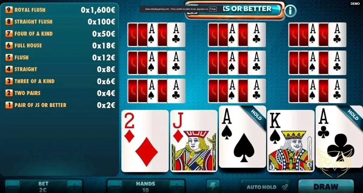 Capture d'écran 2 du jeu Jacks or Better Red Rake Gaming